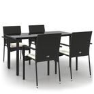 vidaXL 5 Piece Garden Dining Set with Cushions Black Poly Rattan