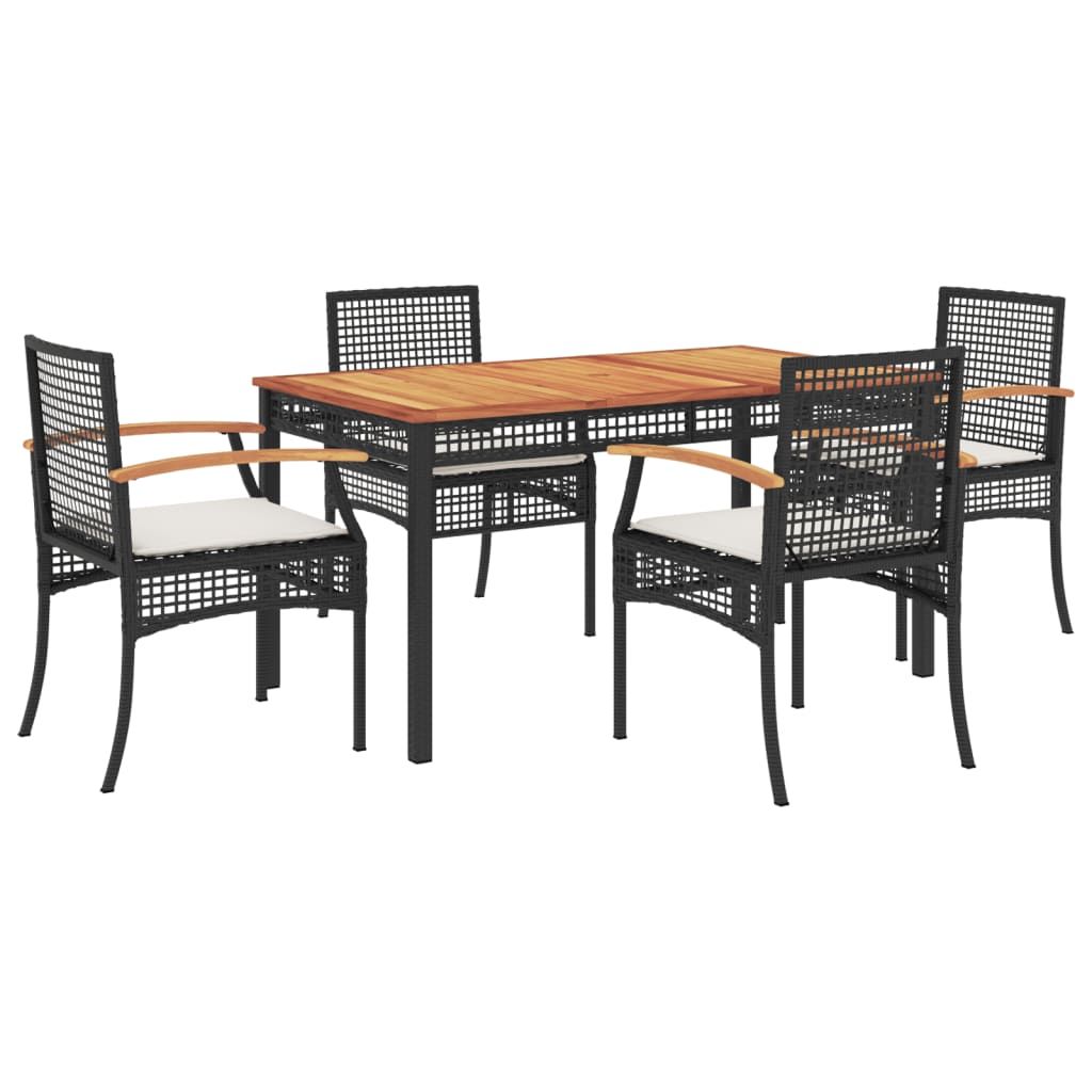 vidaXL 5 Piece Patio Dining Set with Cushions Black Poly Rattan