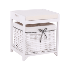 Bench with wicker basket and cushion on top, antique white, RUBY1