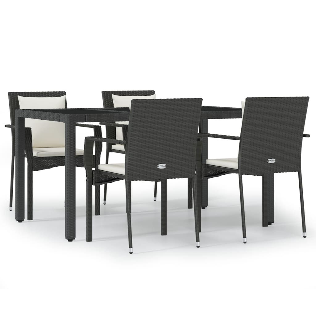 vidaXL 5 Piece Garden Dining Set with Cushions Black Poly Rattan