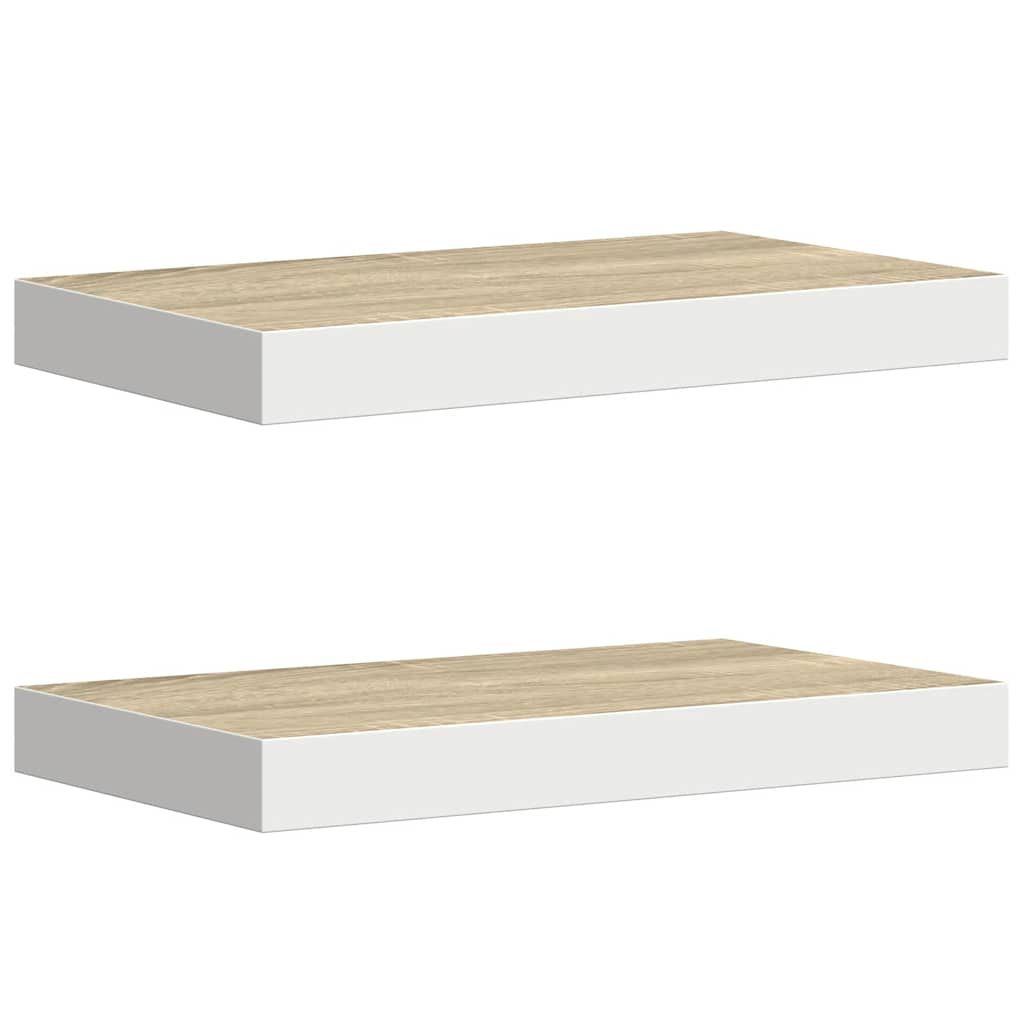vidaXL Floating Wall Shelves 2 pcs Oak and White 19.7"x9.1"x1.5" MDF