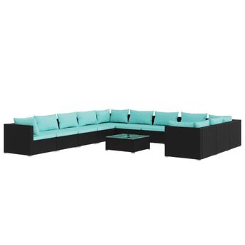 vidaXL 12 Piece Patio Lounge Set with Cushions Poly Rattan Black
