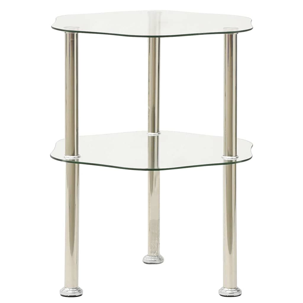 vidaXL 2-Tier Side Table Transparent 15"x15"x19.7" Tempered Glass