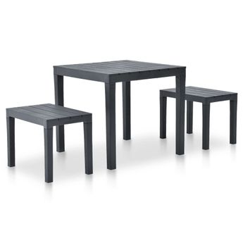 vidaXL Patio Table with 2 Benches Plastic Anthracite