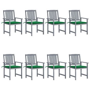vidaXL Patio Chairs with Cushions 8 pcs Solid Acacia Wood Gray