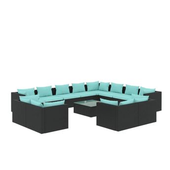 vidaXL 13 Piece Patio Lounge Set with Cushions Black Poly Rattan