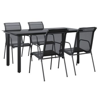 vidaXL 5 Piece Garden Dining Set Black Steel and Textilene