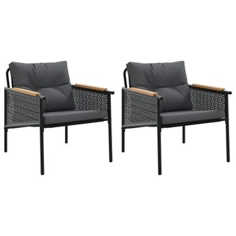 vidaXL Patio Chairs with Cushions 2 pcs Black Steel