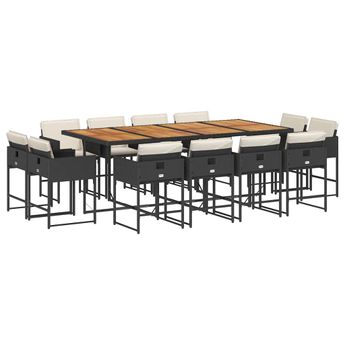 vidaXL 13 Piece Patio Dining Set with Cushions Black Poly Rattan