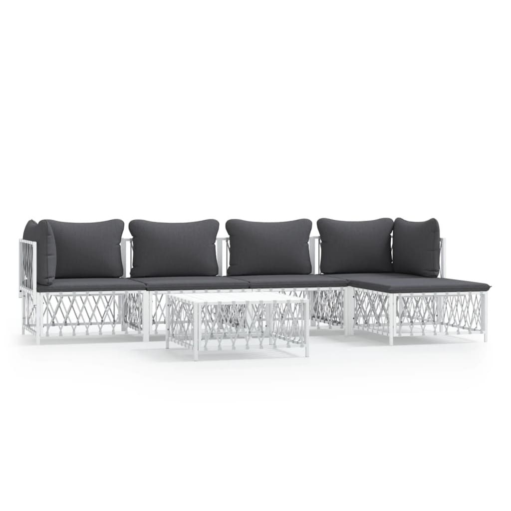 vidaXL 6 Piece Patio Lounge Set with Cushions White Steel