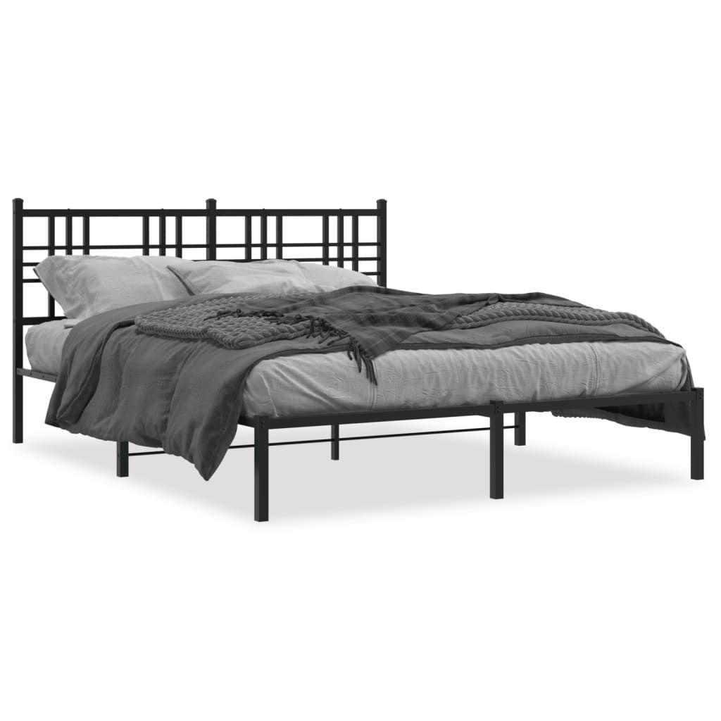 vidaXL Metal Bed Frame without Mattress with Headboard Black 59.1"x78.7"