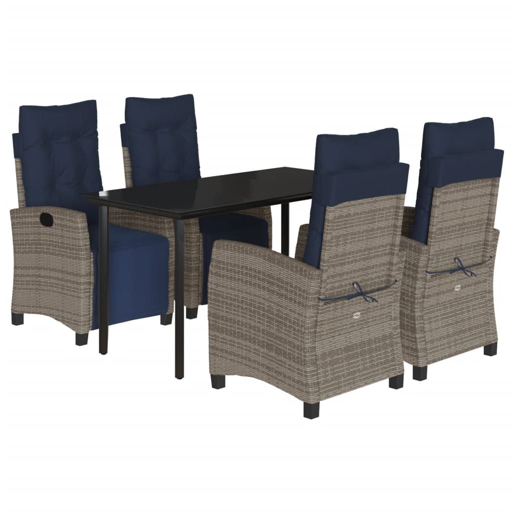vidaXL 5 Piece Garden Dining Set with Cushions Grey Poly Rattan