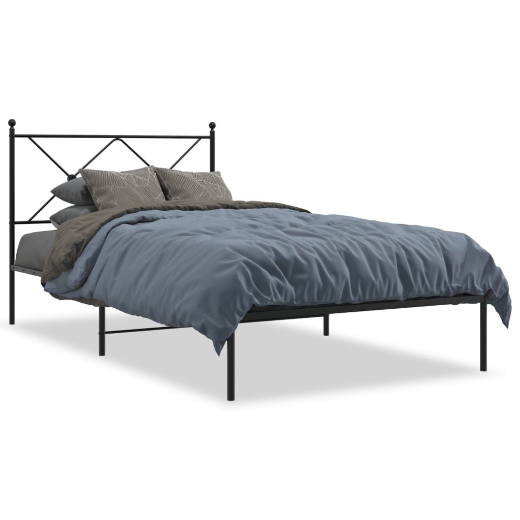 vidaXL Metal Bed Frame without Mattress with Headboard Black 39.4"x78.7"