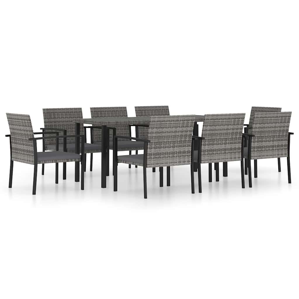 vidaXL 9 Piece Garden Dining Set Poly Rattan Grey