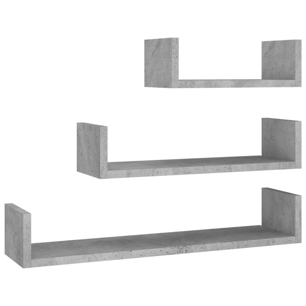 vidaXL Wall Display Shelf 3 pcs Concrete Gray Engineered Wood