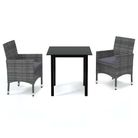vidaXL 3 Piece Patio Dining Set with Cushions Poly Rattan Gray