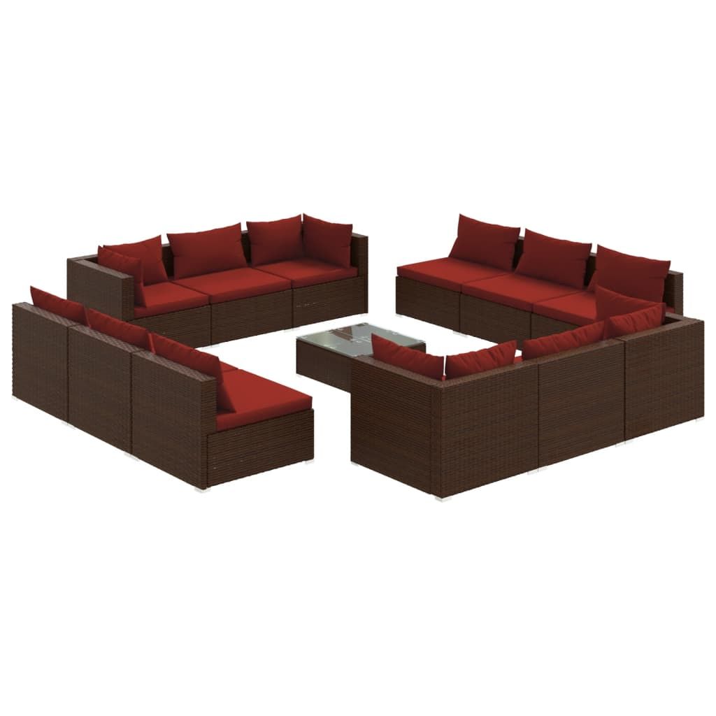 vidaXL 13 Piece Patio Lounge Set with Cushions Poly Rattan Brown