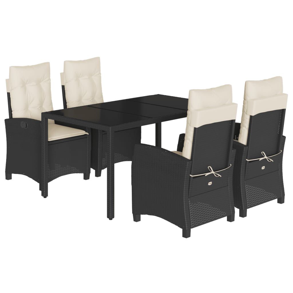 vidaXL 5 Piece Garden Dining Set with Cushions Black Poly Rattan