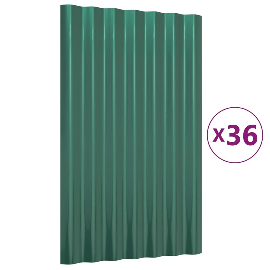 vidaXL Roof Panels 36 pcs Galvanized Steel Green 23.6"x14.2"