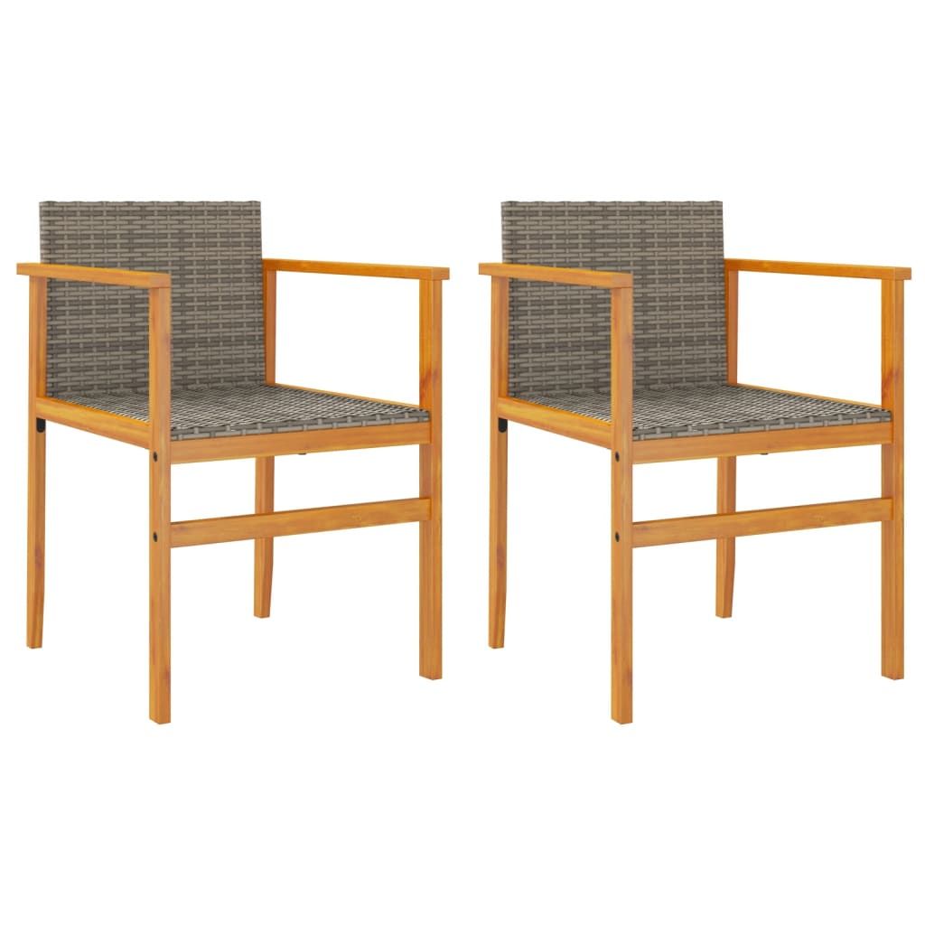vidaXL Patio Chairs 2 pcs Gray Poly Rattan&Solid Wood