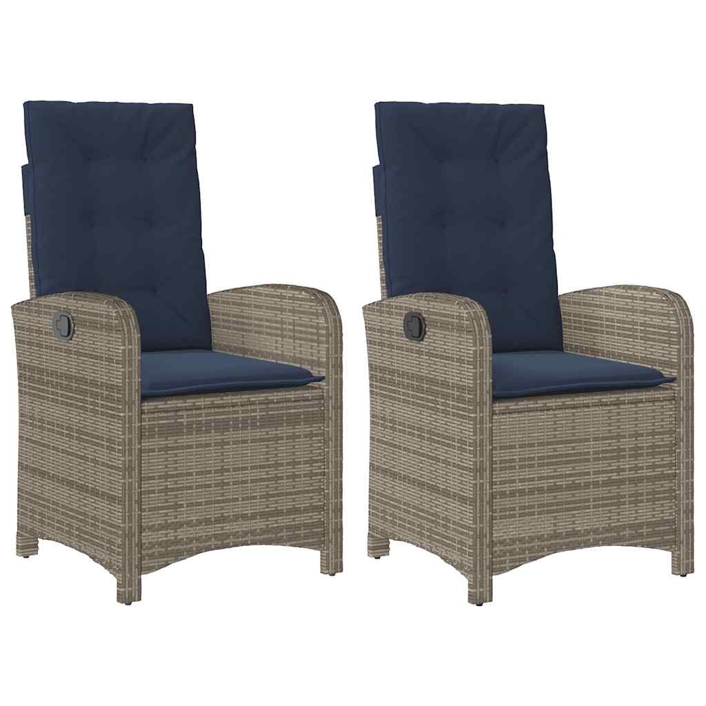 vidaXL Reclining Garden Chairs 2 pcs with Cushions Grey Poly Rattan