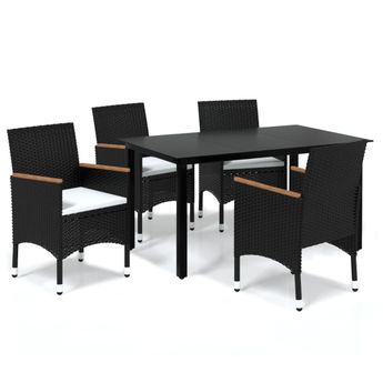 vidaXL 5 Piece Garden Dining Set with Cushions Poly Rattan Black