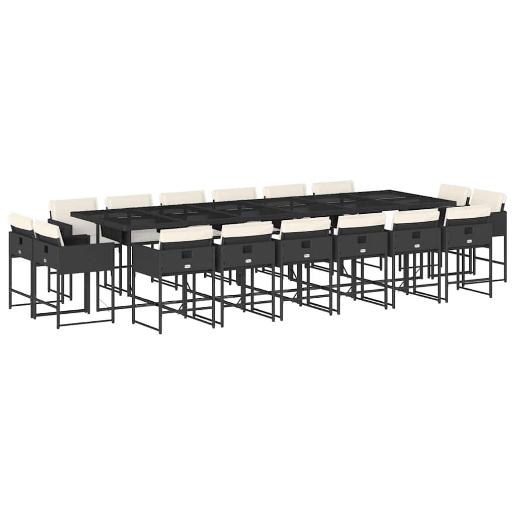 vidaXL 17 Piece Patio Dining Set with Cushions Black Poly Rattan