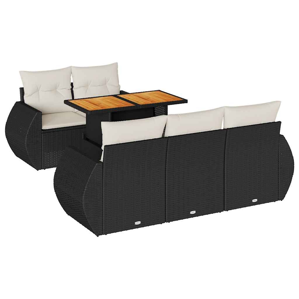vidaXL 6 Piece Garden Sofa Set with Cushions Black Poly Rattan