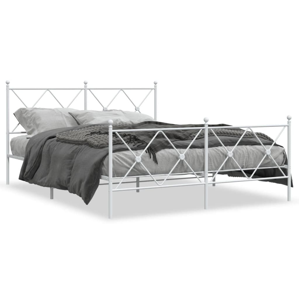 vidaXL Metal Bed Frame without Mattress with Footboard White 59.1"x78.7"
