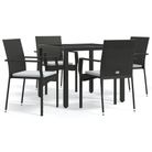 vidaXL 5 Piece Garden Dining Set with Cushions Black Poly Rattan