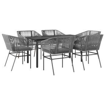 vidaXL 7 Piece Garden Dining Set with Cushions Grey Poly Rattan Glass