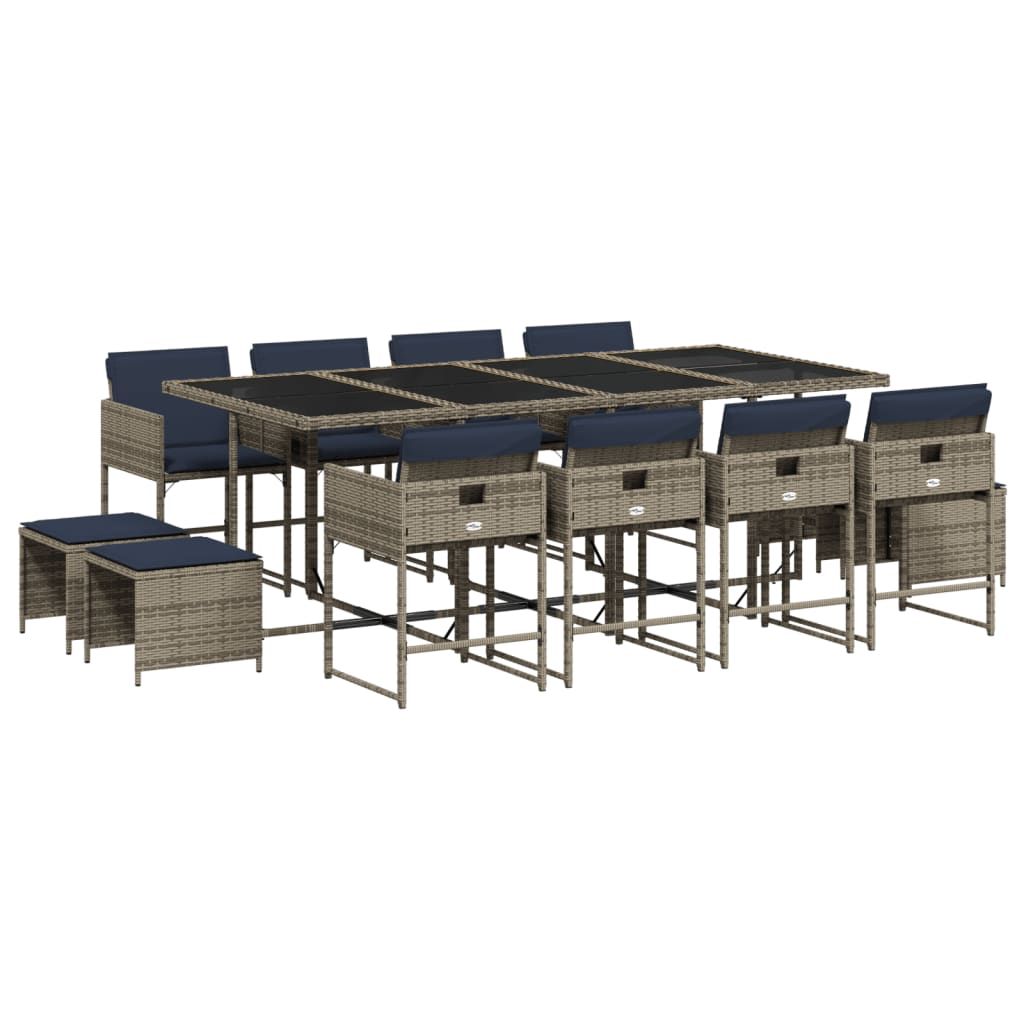 vidaXL 13 Piece Garden Dining Set with Cushions Grey Poly Rattan