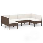 vidaXL 6 Piece Patio Lounge Set with Cushions Poly Rattan Brown