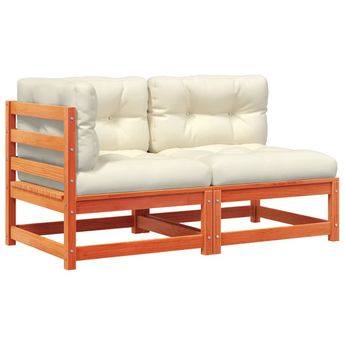 vidaXL Garden Sofa with Cushions 2-Seater Wax Brown Solid Wood Pine