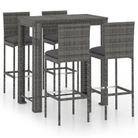 vidaXL 5 Piece Patio Bar Set with Cushions Poly Rattan Gray
