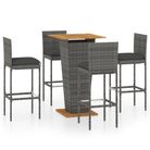 vidaXL 5 Piece Patio Bar Set with Cushions Poly Rattan Gray