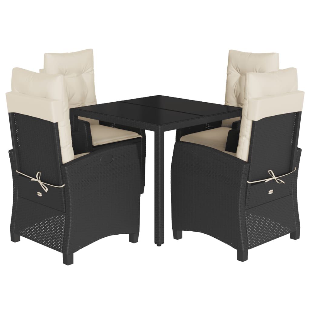 vidaXL 5 Piece Garden Dining Set with Cushions Black Poly Rattan
