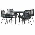 vidaXL 5 Piece Garden Dining Set with Cushions Black Poly Rattan Glass