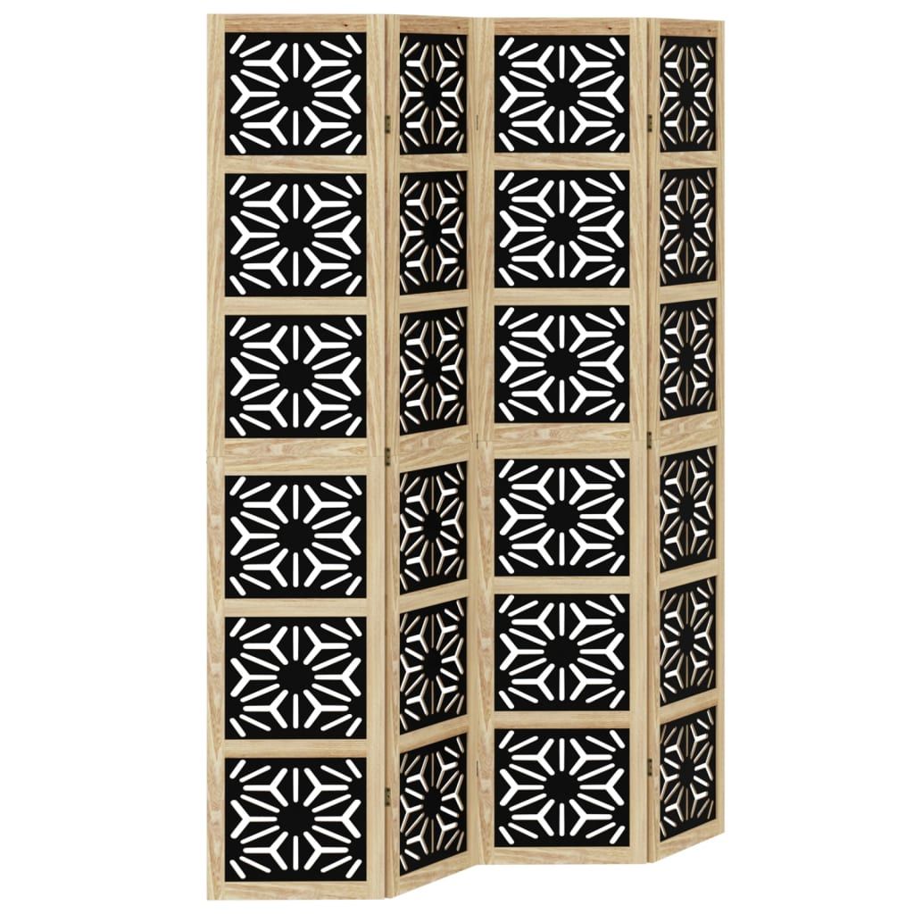 vidaXL Room Divider 4 Panels Brown and Black Solid Wood Paulownia