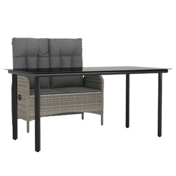 vidaXL 2 Piece Garden Dining Set with Cushions Grey Poly Rattan