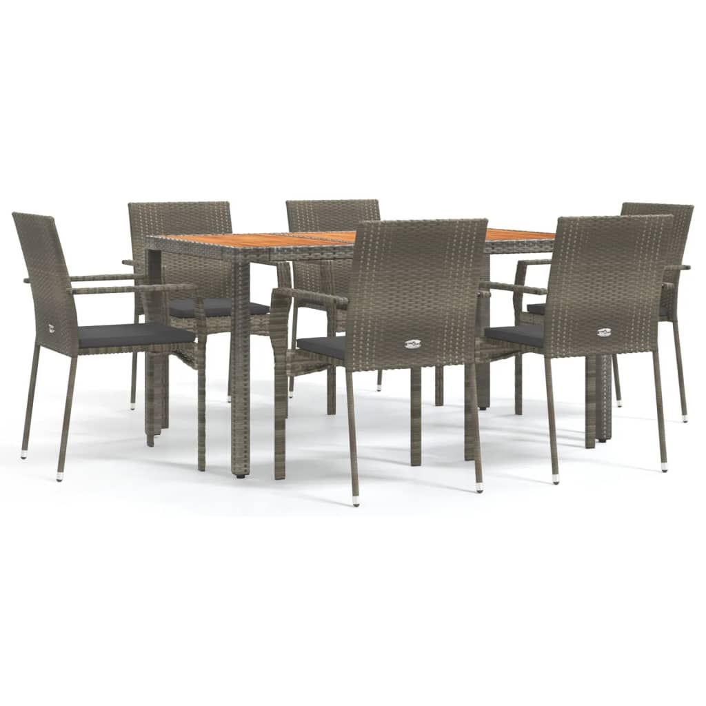 vidaXL 7 Piece Garden Dining Set with Cushions Grey Poly Rattan