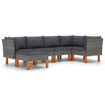 vidaXL 6 Piece Patio Lounge Set with Cushions Poly Rattan Gray