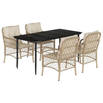 vidaXL 5 Piece Garden Dining Set with Cushions Beige Poly Rattan