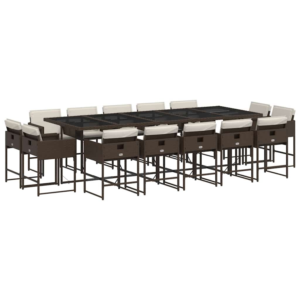 vidaXL 15 Piece Patio Dining Set with Cushions Brown Poly Rattan
