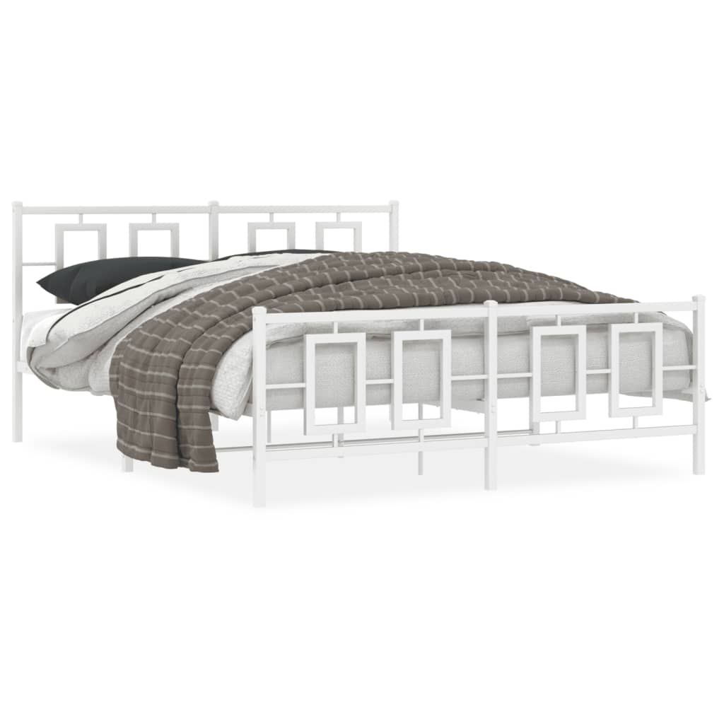 vidaXL Metal Bed Frame without Mattress with Footboard White 59.1"x78.7"