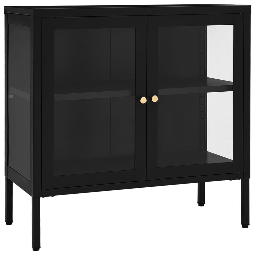vidaXL Sideboard Black 27.6"x13.8"x27.6" Steel and Glass