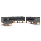 vidaXL 9 Piece Patio Lounge Set with Cushions Poly Rattan Gray