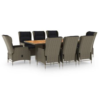 vidaXL 9 Piece Patio Dining Set with Cushions Poly Rattan Brown