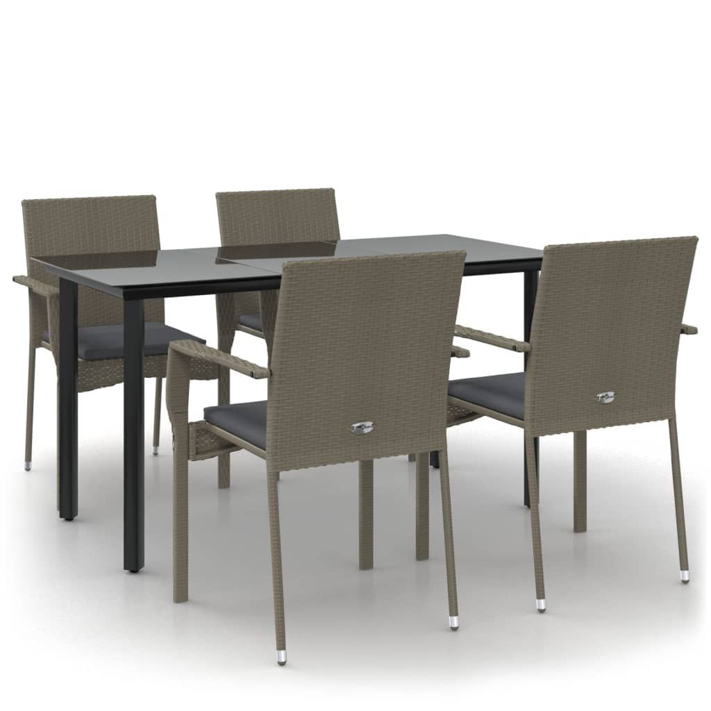 vidaXL 5 Piece Garden Dining Set with Cushions Black and Grey Poly Rattan