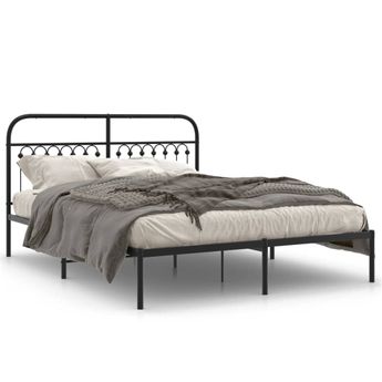 vidaXL Metal Bed Frame without Mattress with Headboard Black 59.1"x78.7"